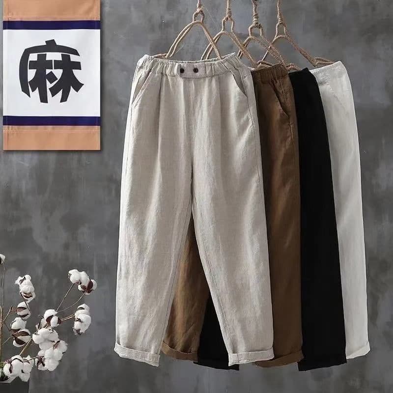 있음 선적 면 린넨 바지 아이들 가을 얇은 스타일 캐주얼 바지 루즈핏 슬림해 보이는 하이웨이스트 도루 센스 스트레이트 와이드 레그 팬츠
