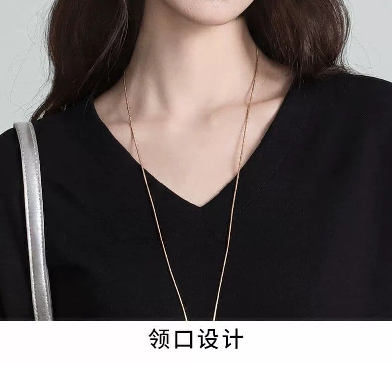 있음 선적 사람들 면 원단 검정색 배트윙 소매 V넥 반팔 티셔츠 여성 여름 몸매 가꾸기 다용도 캐주얼 얇은 스타일 맨위 상세 이미지 12