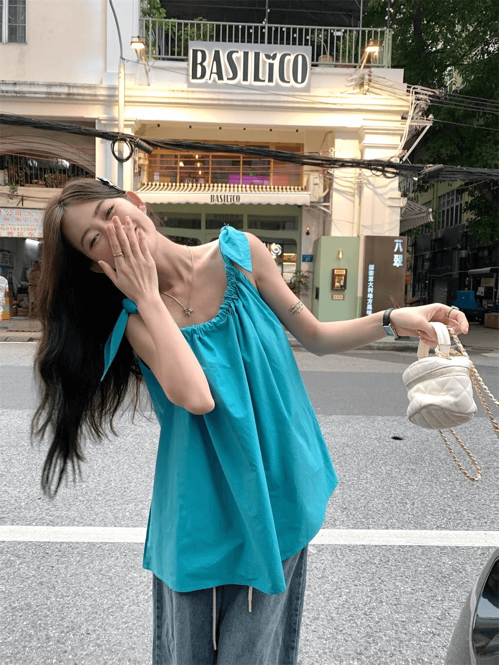 있음 선적 펌프 로프 캐미솔 여성 셔츠 여름 루즈핏 외출용 해변가 휴가 인형 셔츠 민소매 맨위 상세 이미지 3