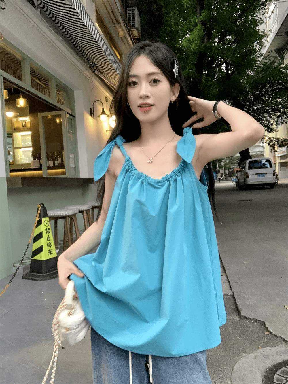 있음 선적 펌프 로프 캐미솔 여성 셔츠 여름 루즈핏 외출용 해변가 휴가 인형 셔츠 민소매 맨위 상세 이미지 7
