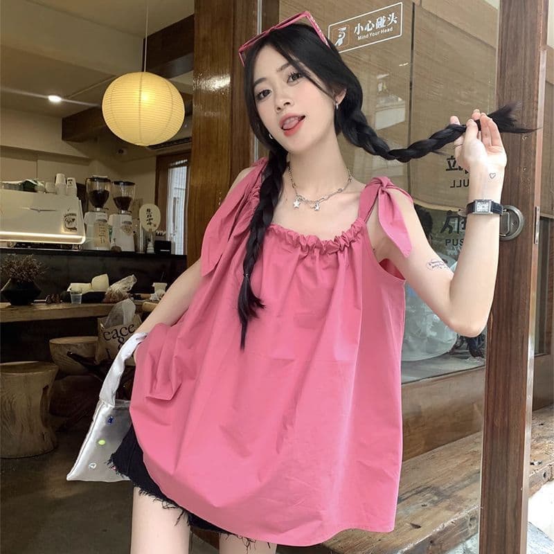 있음 선적 펌프 로프 캐미솔 여성 셔츠 여름 루즈핏 외출용 해변가 휴가 인형 셔츠 민소매 맨위 상세 이미지 14