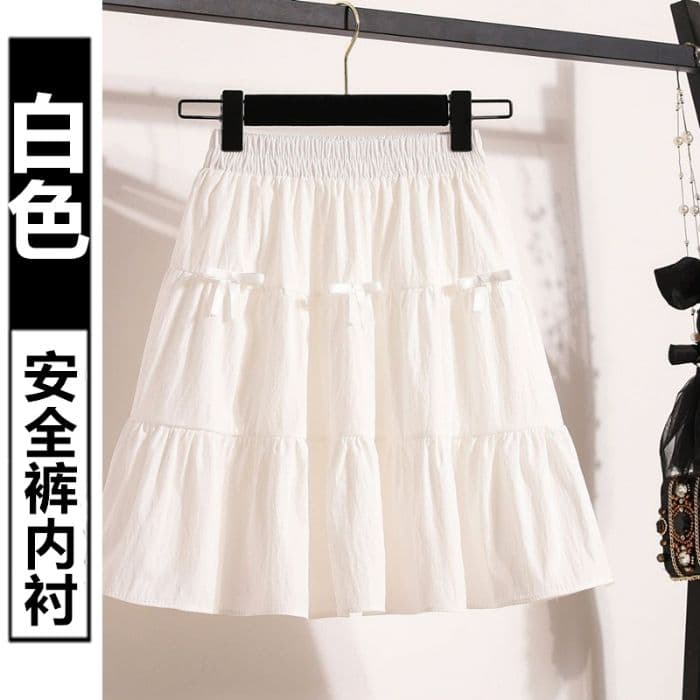 있음 안전 바지 안감 새로운 하이웨이스트 슬림해 보이는 단색 미니 스커트 여름 얇은 스타일 나비 매듭 반신 스커트 여성 상세 이미지 9