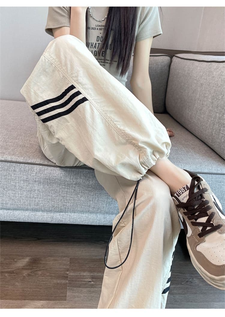 있음 선적 속도 건조한 워크웨어 팬츠 여성 가을 검정색 측면 기사 바 조거 와이드 레그 팬츠 펌프 로프 둘 착용 캐주얼 운동 바지 상세 이미지 21