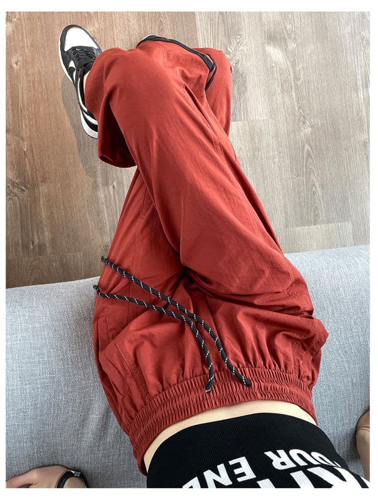 있음 선적 속도 건조한 워크웨어 팬츠 여성 가을 검정색 측면 기사 바 조거 와이드 레그 팬츠 펌프 로프 둘 착용 캐주얼 운동 바지 상세 이미지 35