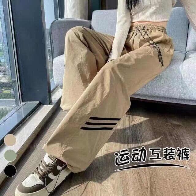 있음 선적 속도 건조한 워크웨어 팬츠 여성 가을 검정색 측면 기사 바 조거 와이드 레그 팬츠 펌프 로프 둘 착용 캐주얼 운동 바지 상세 이미지 45