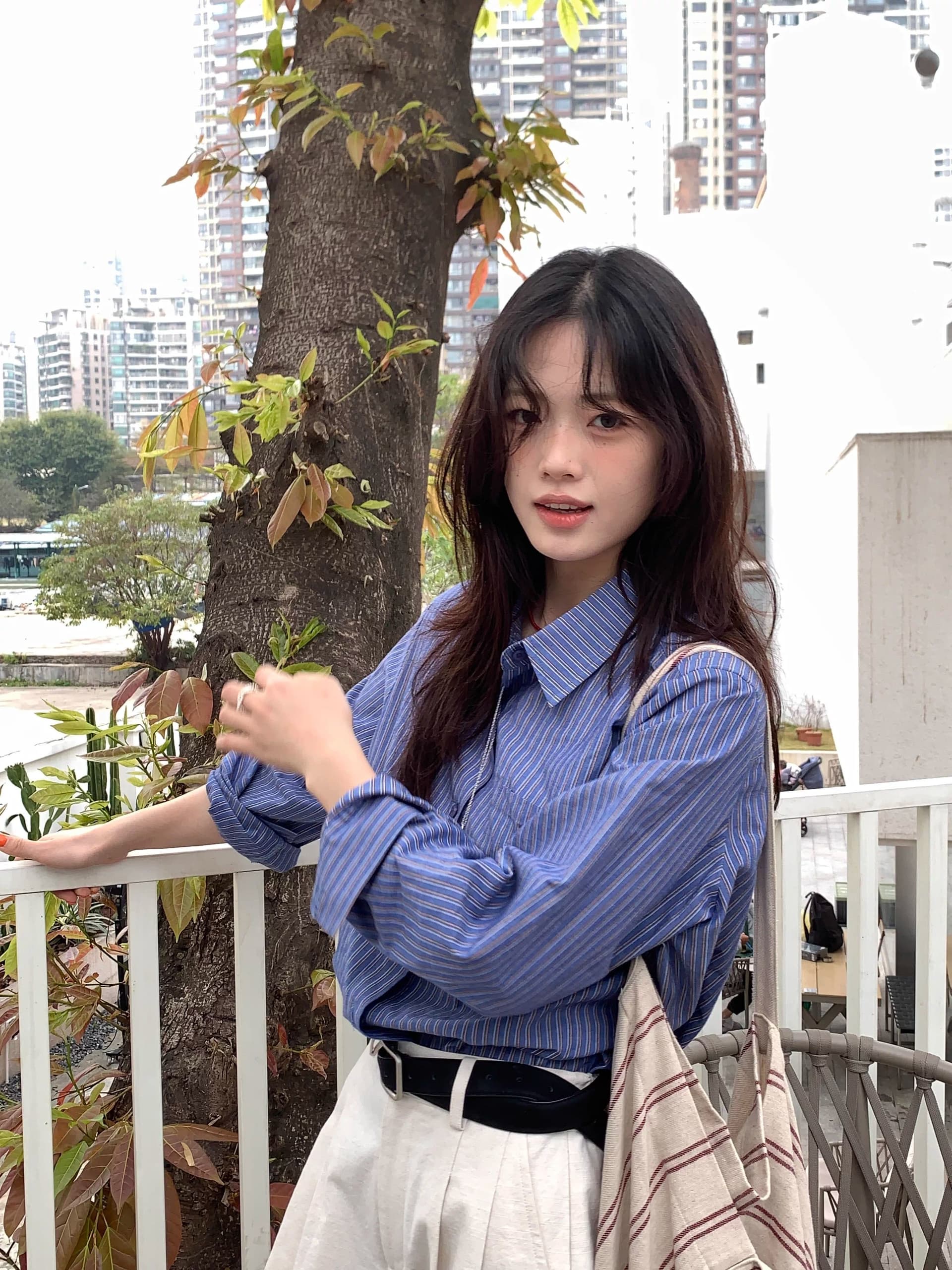 있음 선적 원본 워싱 면 100% 레트로 스트라이프 셔츠 디자인 센스 폴로 칼라 셔츠 얇은 스타일 긴팔 맨위 상세 이미지 4