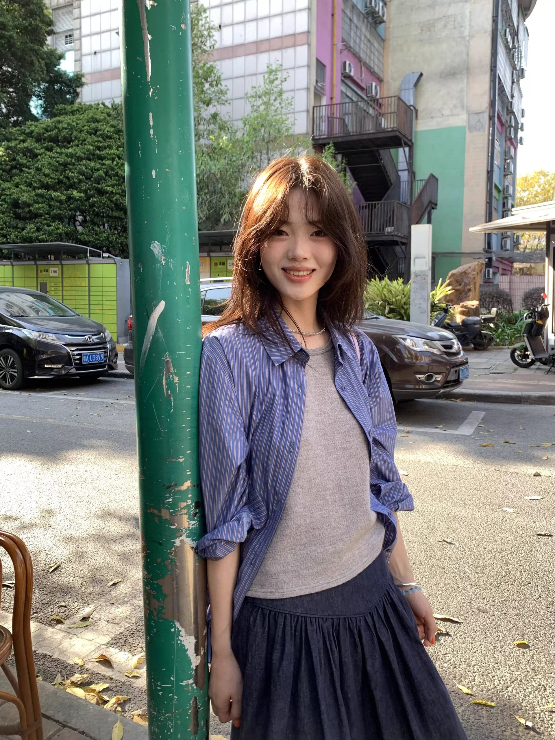 있음 선적 원본 워싱 면 100% 레트로 스트라이프 셔츠 디자인 센스 폴로 칼라 셔츠 얇은 스타일 긴팔 맨위 상세 이미지 9