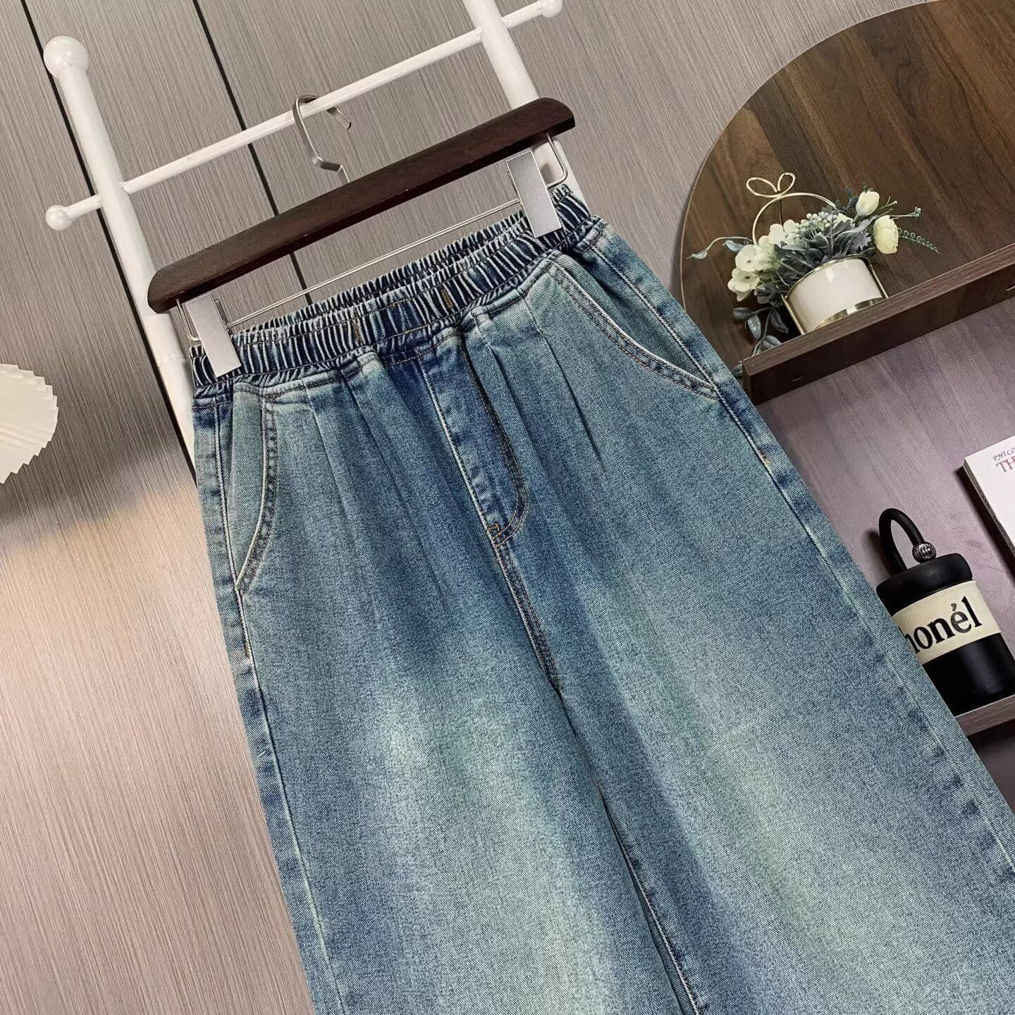 허리밴드 루즈핏 표지 고기 도루 센스 와이드 레그 팬츠 빅 사이즈 통통한 여동생 넓은 다리 청바지 여성 가을 2026 새로운 상세 이미지 10
