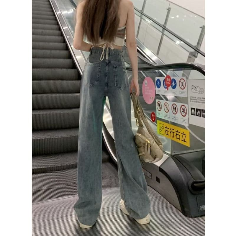 찢어진 부분 와이드 레깅스 바지 2026 새로운 가을 데님 작은 키 바지 디스플레이 높음 가을 얇은 스타일 스트레이트 청바지 상세 이미지 5