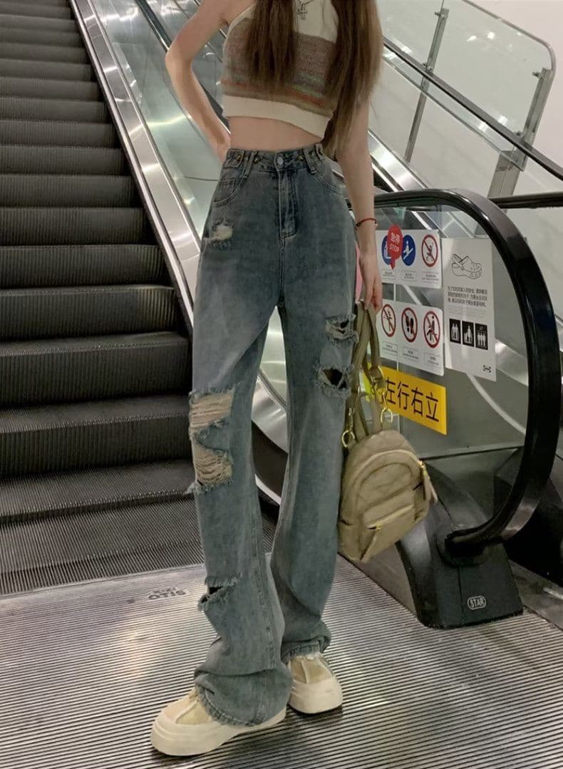찢어진 부분 와이드 레깅스 바지 2026 새로운 가을 데님 작은 키 바지 디스플레이 높음 가을 얇은 스타일 스트레이트 청바지 상세 이미지 15