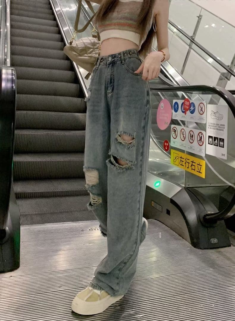 찢어진 부분 와이드 레깅스 바지 2026 새로운 가을 데님 작은 키 바지 디스플레이 높음 가을 얇은 스타일 스트레이트 청바지 상세 이미지 16