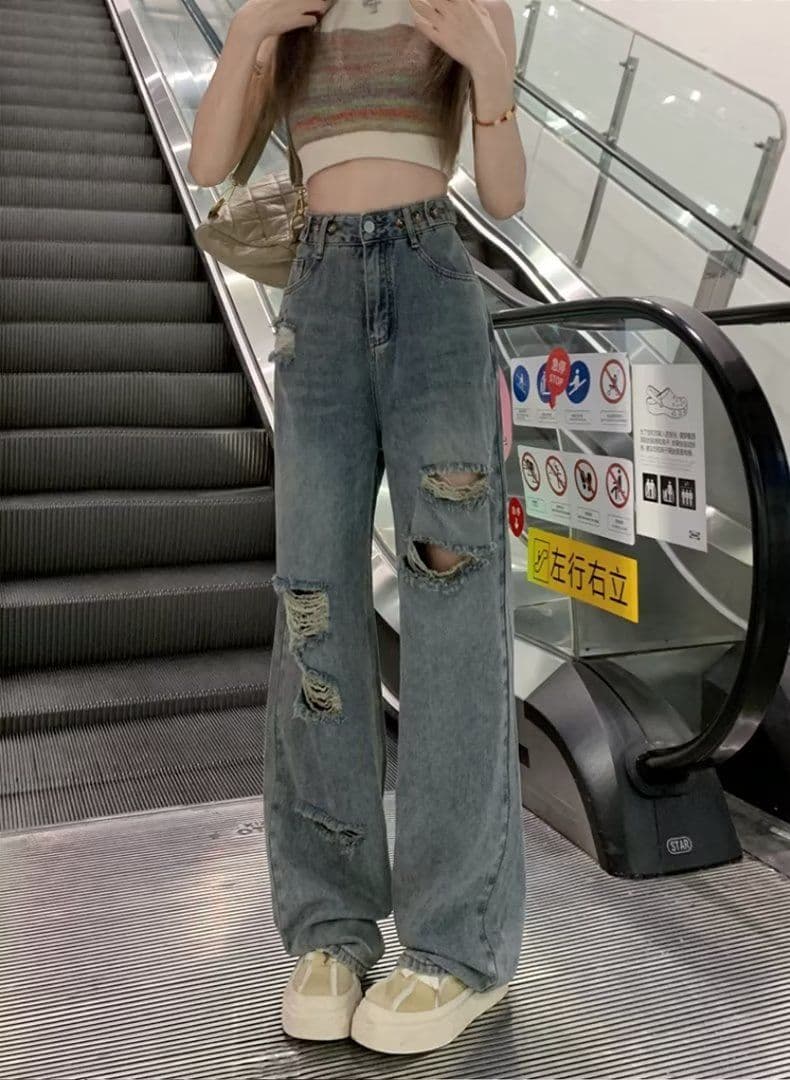 찢어진 부분 와이드 레깅스 바지 2026 새로운 가을 데님 작은 키 바지 디스플레이 높음 가을 얇은 스타일 스트레이트 청바지 상세 이미지 17