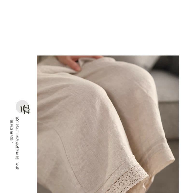 여름 새로운 레이스 레이스 면 린넨 넓은 다리 7부 바지 여성 문예 레트로 하이웨이스트 슬림해 보이는 캐주얼 스트레이트 팬츠 상세 이미지 10