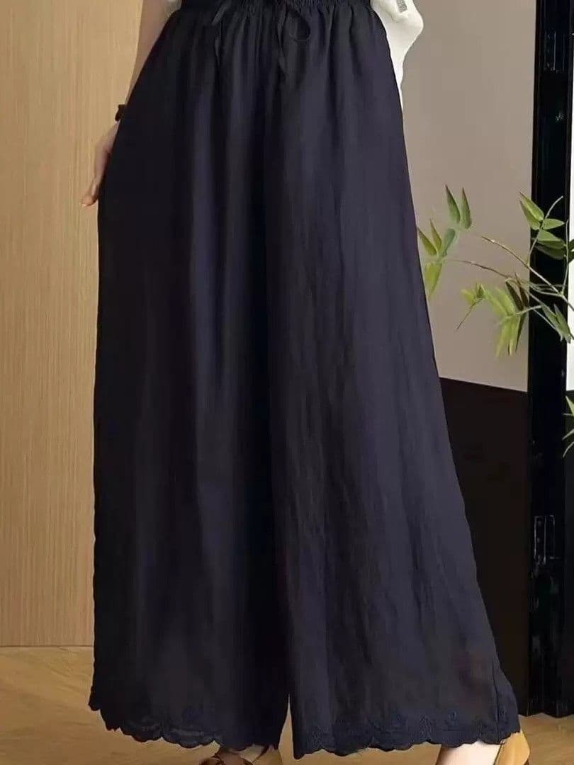 문예 레트로 단색 자수 와이드 레깅스 바지 여름 새로운 루즈핏 캐주얼 다용도 9 포인트 긴 바지 아이들 바지 이미지 3