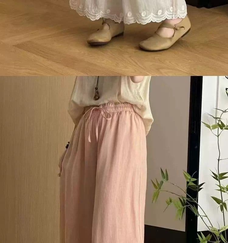 문예 레트로 단색 자수 와이드 레깅스 바지 여름 새로운 루즈핏 캐주얼 다용도 9 포인트 긴 바지 아이들 바지 상세 이미지 16