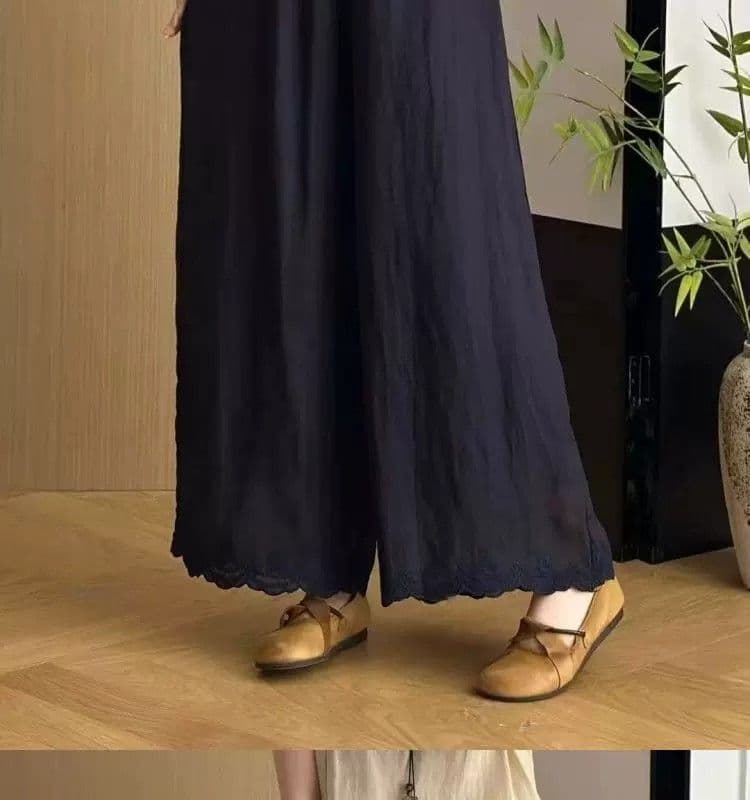 문예 레트로 단색 자수 와이드 레깅스 바지 여름 새로운 루즈핏 캐주얼 다용도 9 포인트 긴 바지 아이들 바지 상세 이미지 18