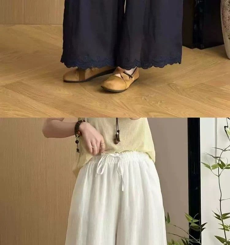 문예 레트로 단색 자수 와이드 레깅스 바지 여름 새로운 루즈핏 캐주얼 다용도 9 포인트 긴 바지 아이들 바지 상세 이미지 26