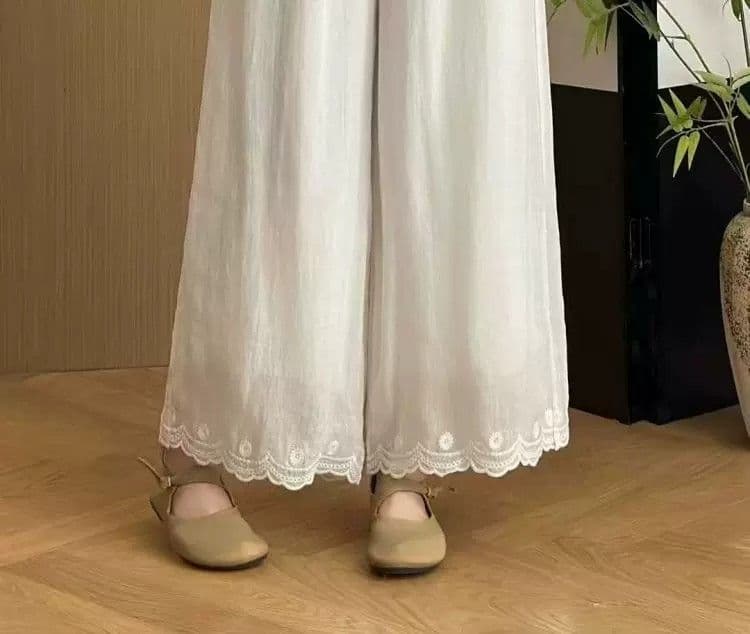 문예 레트로 단색 자수 와이드 레깅스 바지 여름 새로운 루즈핏 캐주얼 다용도 9 포인트 긴 바지 아이들 바지 상세 이미지 27