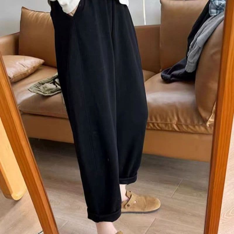 가을 여성 의류 바지 캐주얼 루즈핏 편안함 패션 다용도 스트레이트 운동 바지 하이웨이스트 슬림해 보이는 넓은 다리 9부 바지 상세 이미지 3