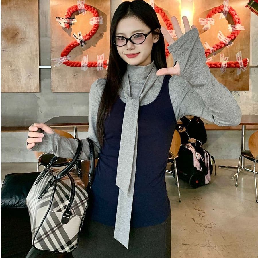 한 부서 회색 터틀넥 긴팔 티셔츠 여성 가을 겨울철 인사이드 가져 가라. 몸매 가꾸기 기본 셔츠 맨위 조끼 스택 착용 투피스 세트 이미지 2