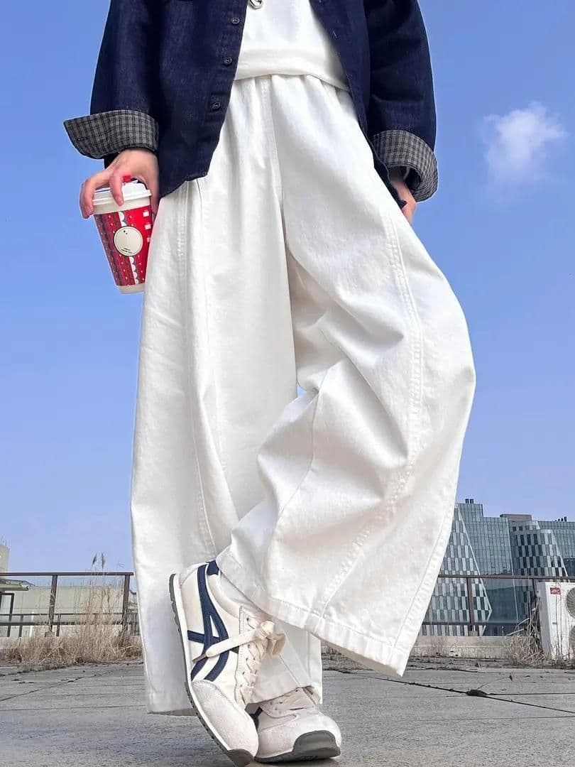 2026 새로운 가을 하이웨이스트 도루 센스 작은 키 흑단 색상 캐주얼 와이드 레깅스 바지 루즈핏 모통이 칼 풍선 바지