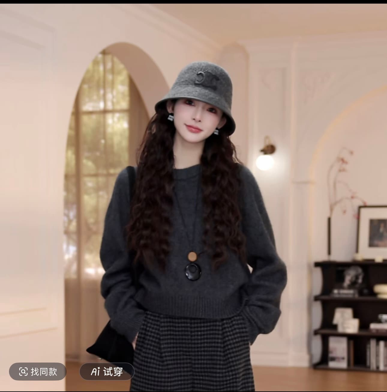 yanyan 어두운 회색 라운드 넥 풀오버 스웨터 여자 가을 겨울철 새로운 느긋한 바람 긴팔 니트 스웨터 바지 상세 이미지 2