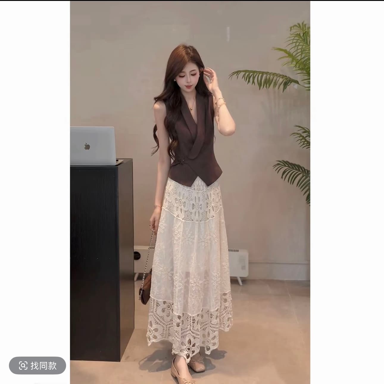yuanliansu 둥근 얼굴 파삭 파삭 한 외국 가스 향기로운 천천히 품격 티셔츠 여름 새로운 여성 의류 반신 치마 세트 여성 여름 이미지 4