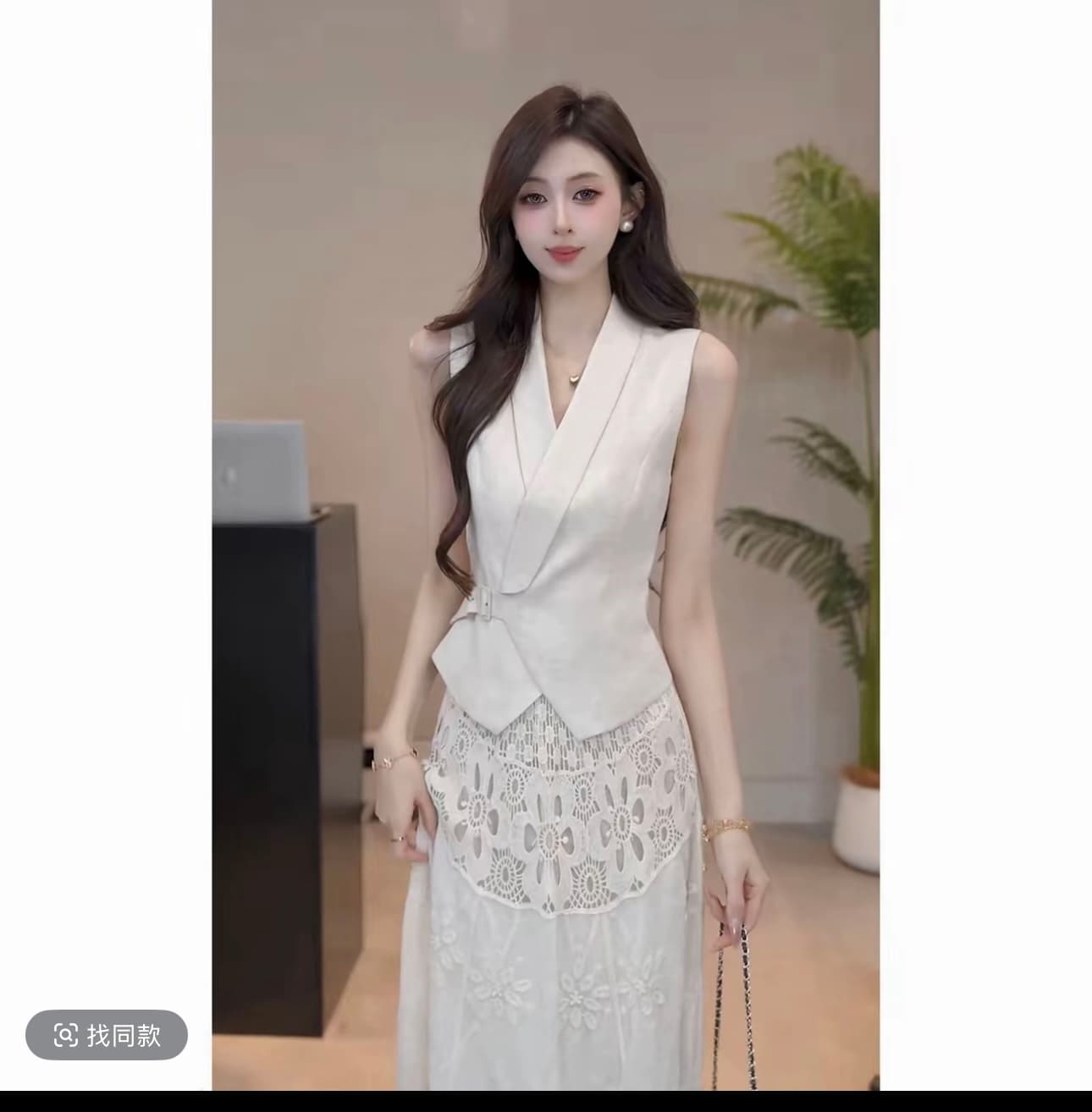 yuanliansu 둥근 얼굴 파삭 파삭 한 외국 가스 향기로운 천천히 품격 티셔츠 여름 새로운 여성 의류 반신 치마 세트 여성 여름 상세 이미지 1