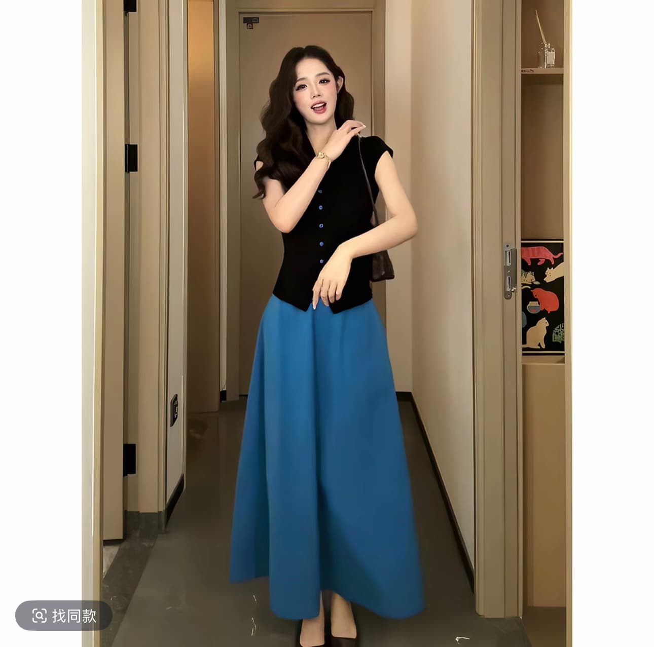 yeahme 또한 탐색 녹색 란 프롤로그 여름 새로운 외국 가스 높음 수준 품격 슬림해 보이는 롱 스커트 세트 패션 여성 이미지 2