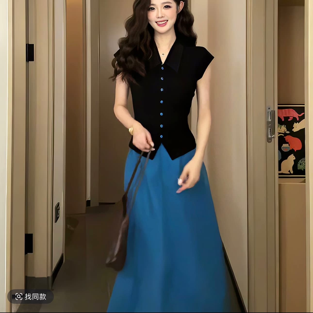 yeahme 또한 탐색 녹색 란 프롤로그 여름 새로운 외국 가스 높음 수준 품격 슬림해 보이는 롱 스커트 세트 패션 여성 이미지 3