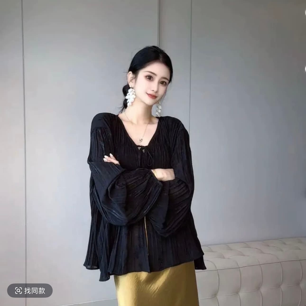 디자인 센스 주름 질감 작은 대중 고급 센스 만나는 맨위 다용도 패션 슬림해 보이는 긴팔 한국 스타일 루즈핏 상세 이미지 1