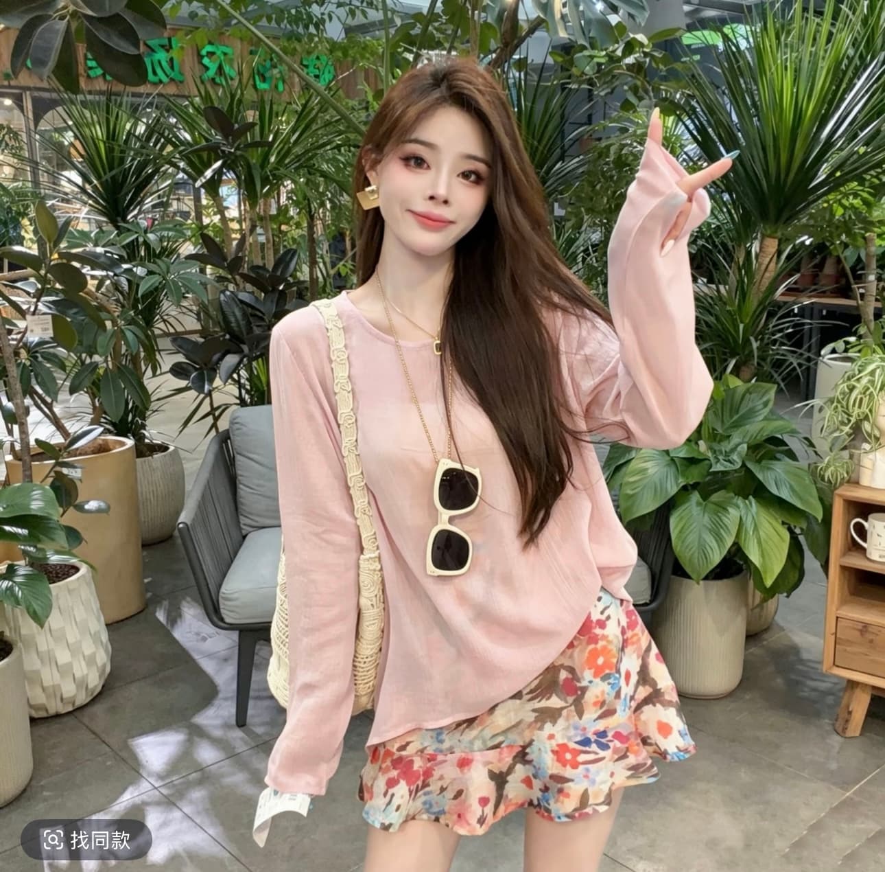 샤오 크릭 의류 여름 새로운 작은 청신 품격 슬림해 보이는 자외선 차단 티셔츠 프린트 반신 스커트 투피스 세트 상세 이미지 2