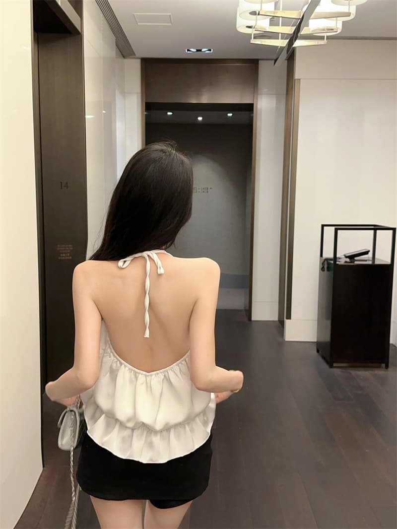 실사 정가 고급 센스 새틴 V넥 훈련 사슬 파란색 행침 목 조끼 몸매 가꾸기 맨위 여성 상세 이미지 5