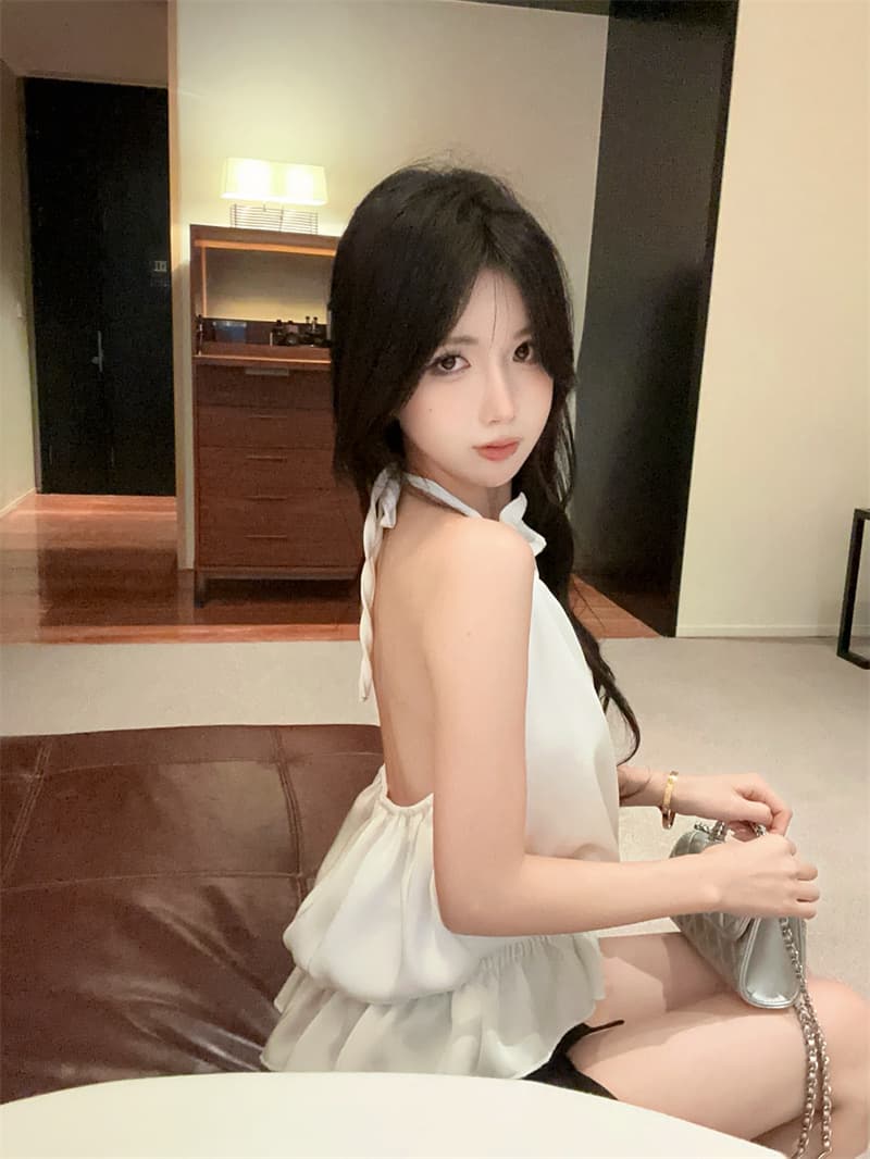 실사 정가 고급 센스 새틴 V넥 훈련 사슬 파란색 행침 목 조끼 몸매 가꾸기 맨위 여성 상세 이미지 11