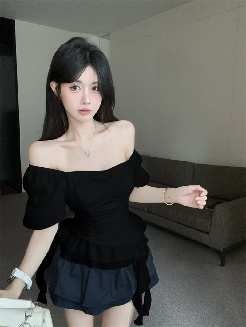 실사 광장 칼라 거품 소매 슈퍼 요정 불규칙 리본 꼬집기 허리 셔츠 맨위 여성 상세 이미지 17