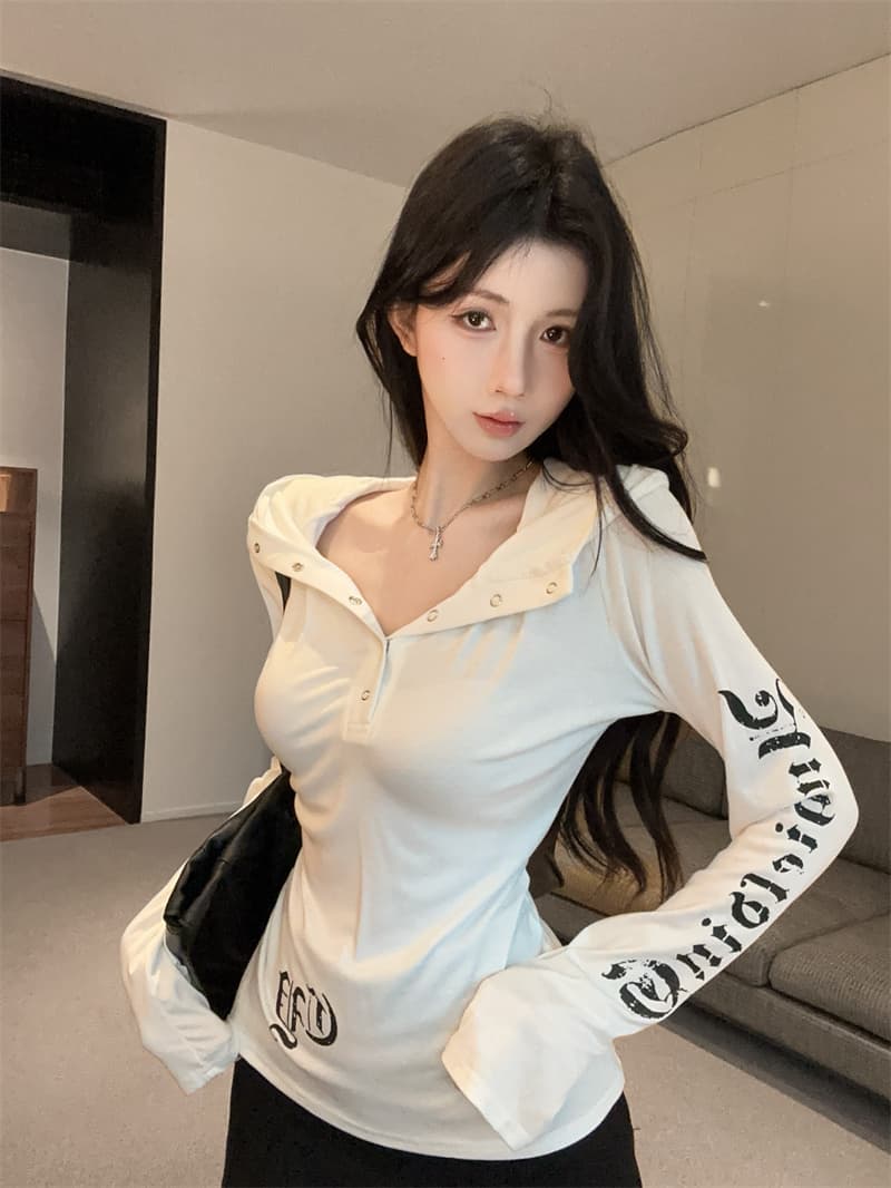 실사 정가 별 프린트 긴팔 순면 후드 티셔츠 맨위 여성 상세 이미지 7