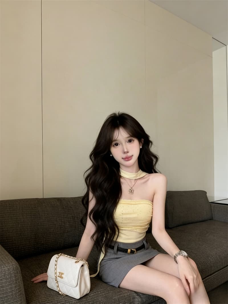 실사 정가 새로운 핫걸 순수한 욕망 바람 핫픽스 튜브탑 리본 순면 맨위 여성 벨트 가슴 패드 상세 이미지 12