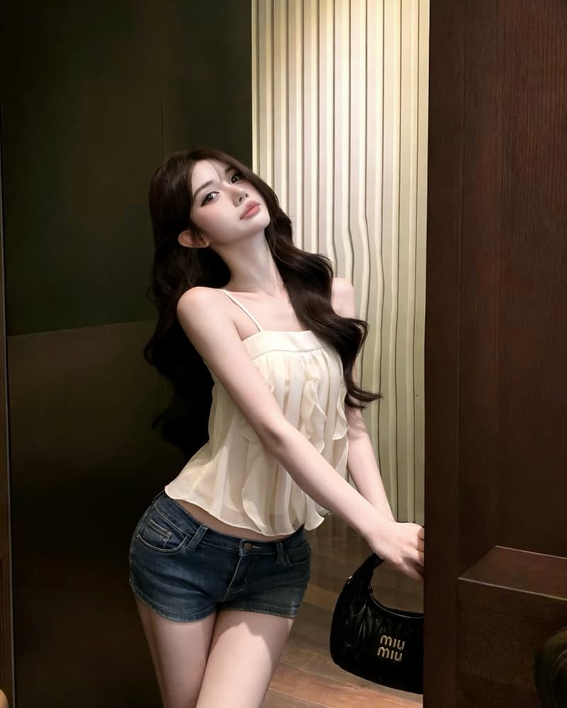 실사 새로운 품격 핫걸 착용 가져 가라. 부드러운 연령 감소 프릴 슬립 맨위 여성 상세 이미지 9