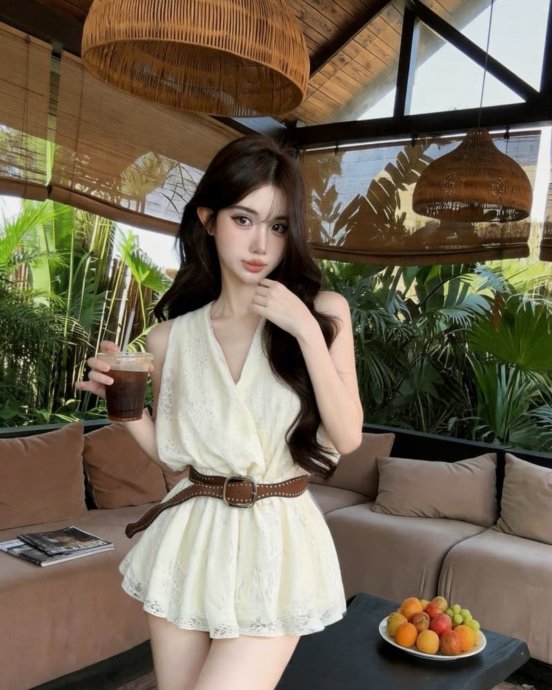 실사 새로운 레이스 행침 목 조끼 스커트 여성 벨트 포함 상세 이미지 1