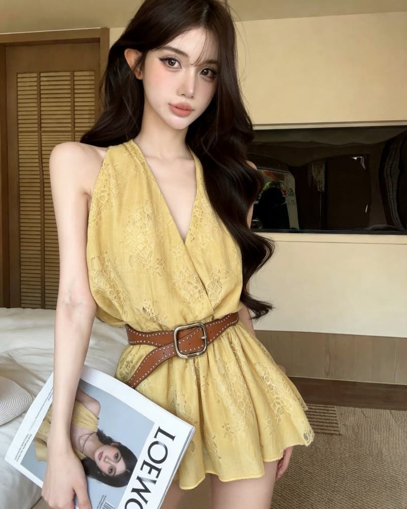 실사 새로운 레이스 행침 목 조끼 스커트 여성 벨트 포함 상세 이미지 20