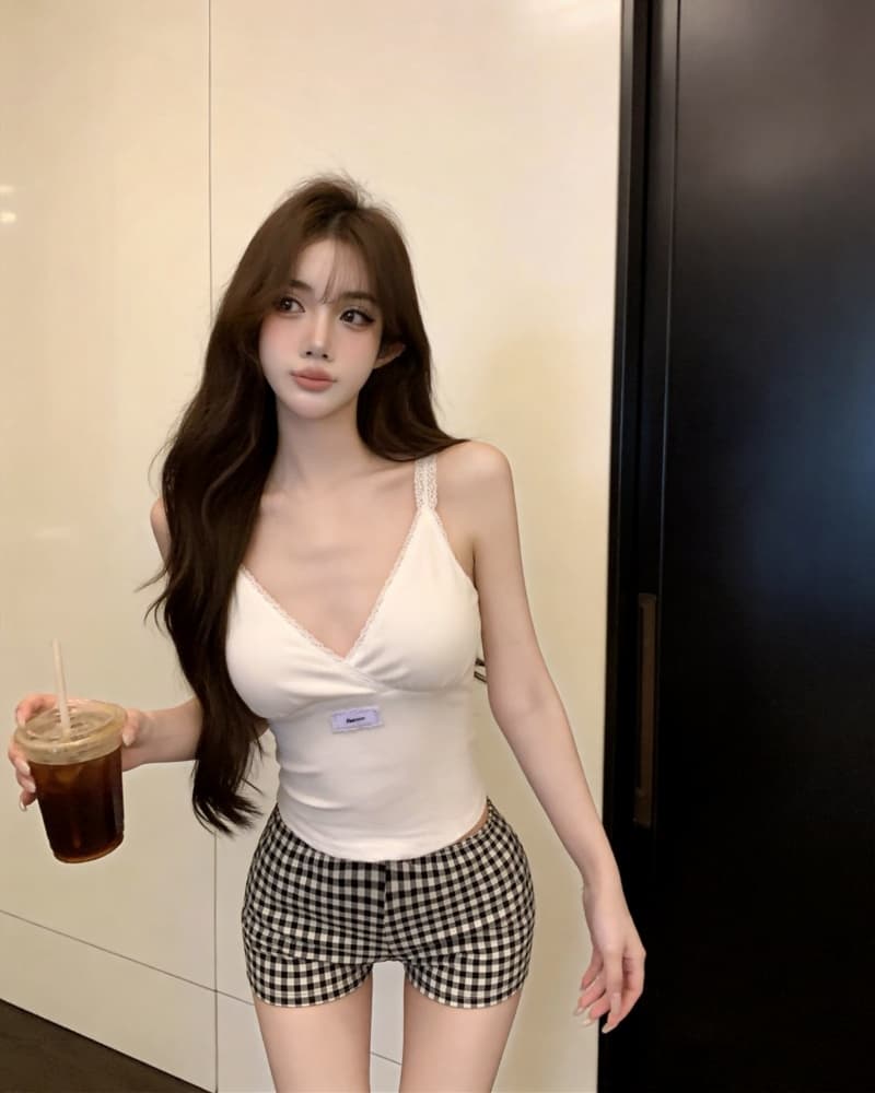 실사 정가 새로운 핫걸 버터 과일 녹색 V넥 캐미솔 레이스 여성 드레스 상세 이미지 15