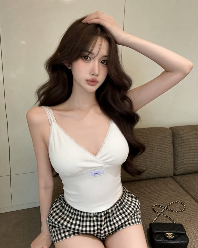 실사 정가 새로운 핫걸 버터 과일 녹색 V넥 캐미솔 레이스 여성 드레스 상세 이미지 19