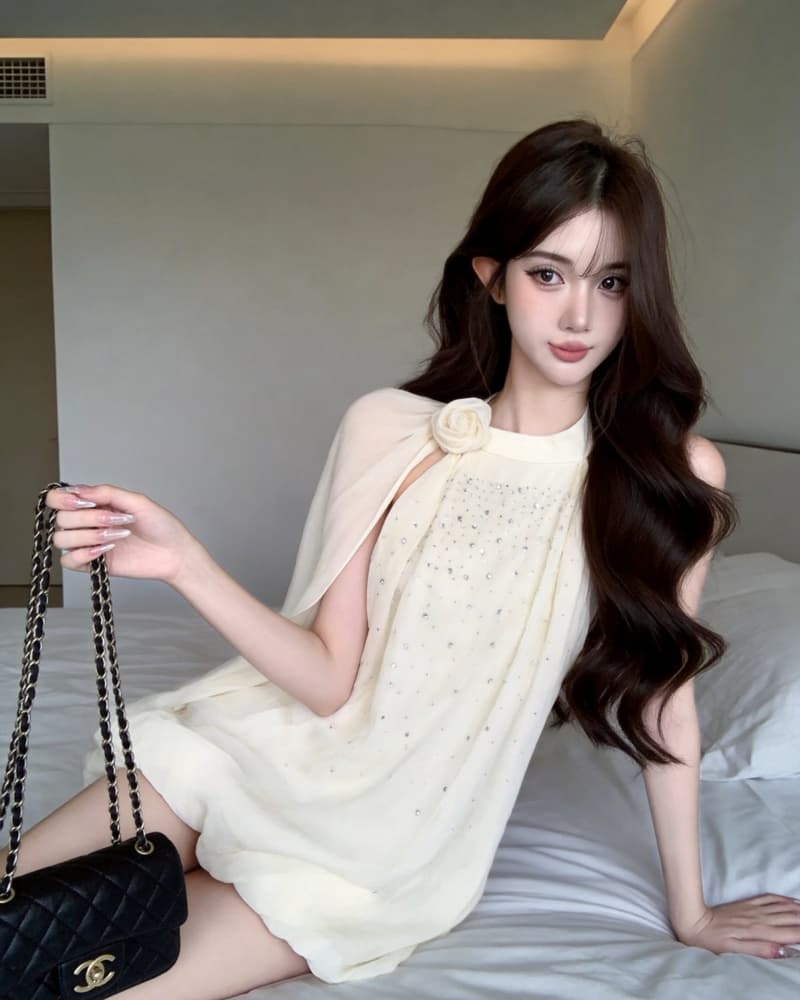 실사 정가 새로운 핫걸 행침 목 핫픽스 꽃 민소매 맨위 여성 상세 이미지 8