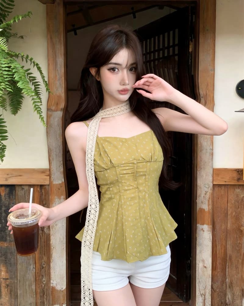 실사 새로운 핫걸 순수한 욕망 바람 리본 꽃무늬 핫걸 슬립 맨위 여성 상세 이미지 13