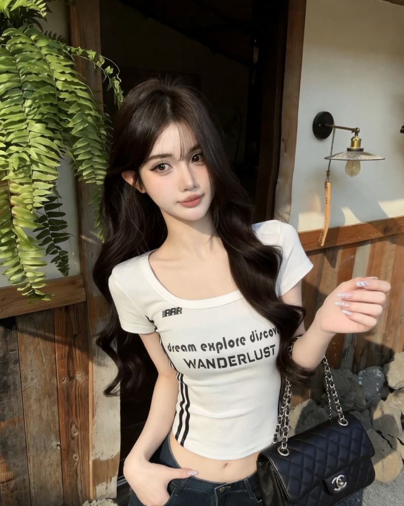 실사 정가 새로운 긍정적 인 어깨 대 u 칼라 알파벳 프린트 워싱 순면 반팔 티셔츠 여성 상세 이미지 4