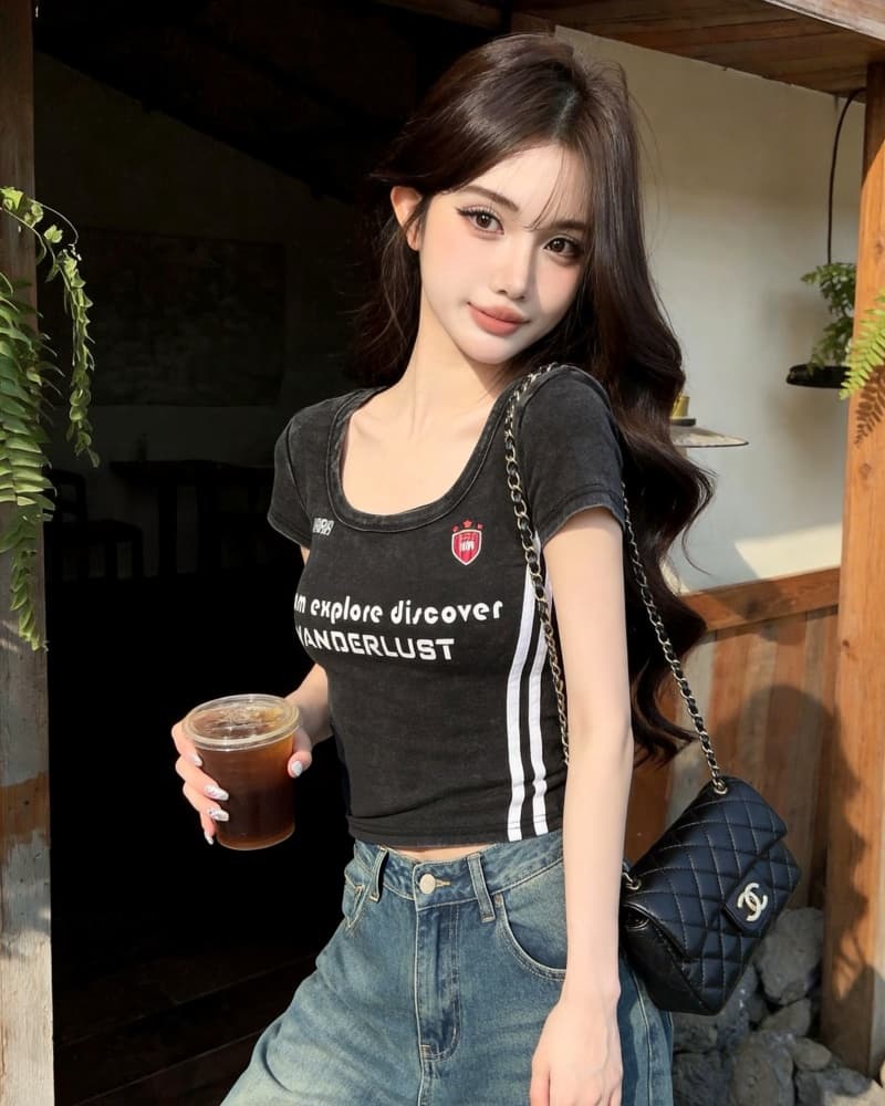 실사 정가 새로운 긍정적 인 어깨 대 u 칼라 알파벳 프린트 워싱 순면 반팔 티셔츠 여성 상세 이미지 18