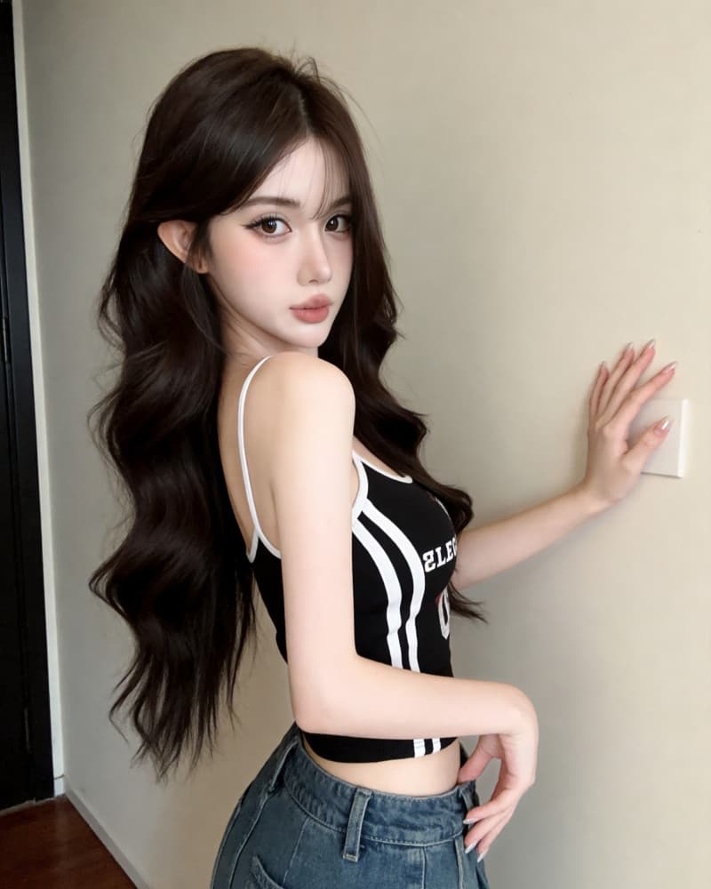 실사 새로운 슈퍼 핫걸 패션 배색 알파벳 프린트 순면 캐미솔 있음 가슴 패드 상세 이미지 24