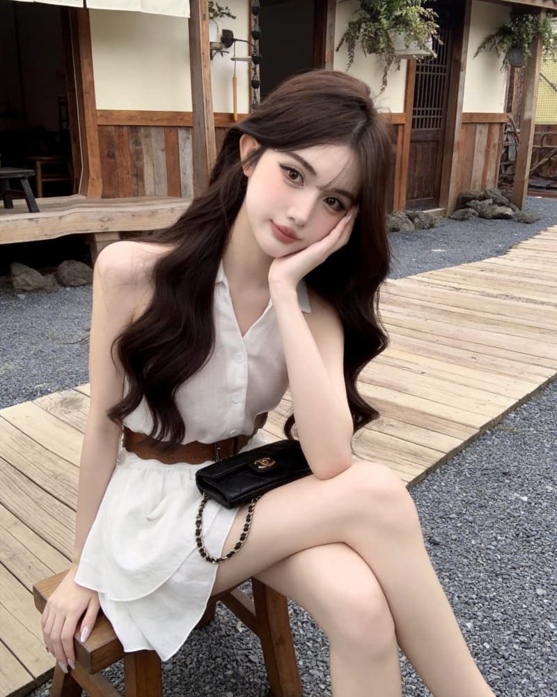 실사 새로운 달콤한 매운맛 바람이 아닙니다. 규칙 프릴 행침 목 민소매 조끼 여성 드레스 벨트 포함 상세 이미지 8