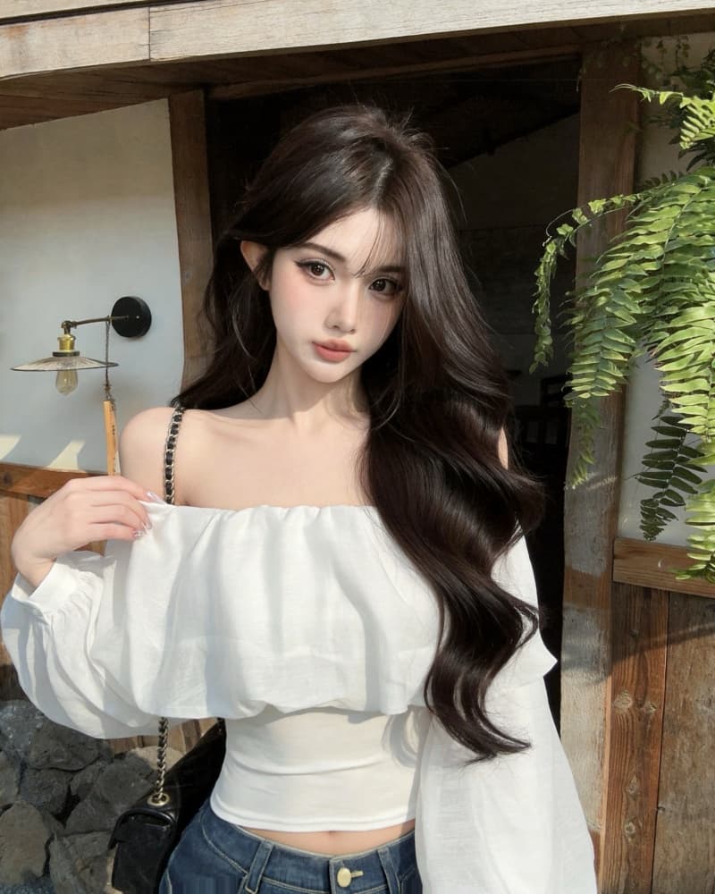 실사 새로운 순수한 욕망 슈퍼 요정 화이트 오프숄더 슬림해 보이는 거품 소매 시폰 셔츠 여성 상세 이미지 13