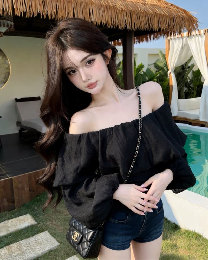 실사 새로운 순수한 욕망 슈퍼 요정 화이트 오프숄더 슬림해 보이는 거품 소매 시폰 셔츠 여성 상세 이미지 19